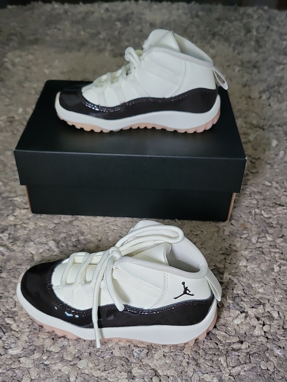 Jordan Kids High-Top Sneakers in White, Black and Light Pink
